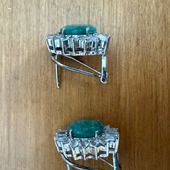 Ross-Simons Emerald and White Topaz Silver Earrings - Picture 3 of 4